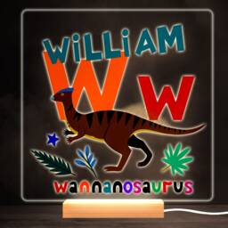 W Dinosaur Alphabet Colourful Square Personalised Gift Led Lamp Night Light - Bedroom - thumbnail 1