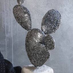 Metal Cactus Stone Pedestal, Botanical Art, Iron Sculpture By The Steel Style Things, 6Th Anniversary - thumbnail 3