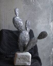 Metal Cactus Stone Pedestal, Botanical Art, Iron Sculpture By The Steel Style Things, 6Th Anniversary - thumbnail 1