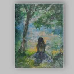 Impressionist Girl By Tranquil Forest Lake Landscape Painting Canvas Wall Art Print Decor Picture Ready To Hang - thumbnail 1