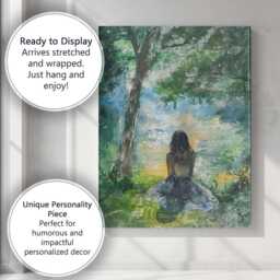 Impressionist Girl By Tranquil Forest Lake Landscape Painting Canvas Wall Art Print Decor Picture Ready To Hang - thumbnail 3