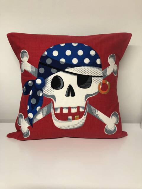Large Handmade Quilted Pirate Skull & Crossbones Cushion. Child's Room, Playroom, Theme - image 1