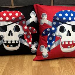 Large Handmade Quilted Pirate Skull & Crossbones Cushion. Child's Room, Playroom, Theme - thumbnail 2