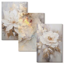 3 Piece Canvas Set - Flowers On A Light Background With Patterns, Creamy Wall Art, Plants & Hanging - thumbnail 2