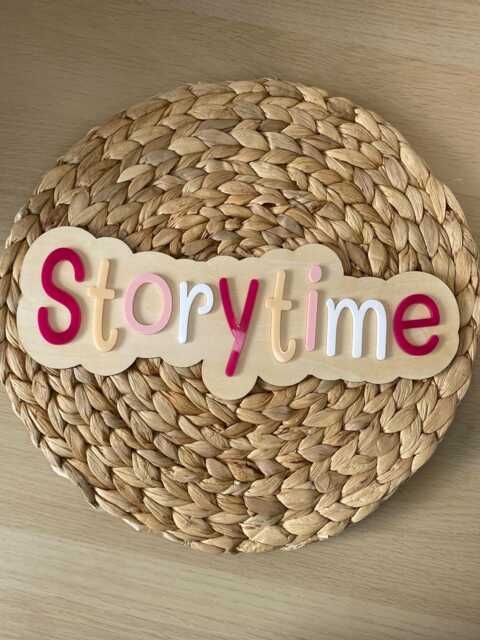 Storytime Wall Sign. Childrens Bedroom Baby Nursery Wooden Acrylic Quote Decor. Shower Gift. Pink Story Time Reading Book Corner - image 1