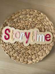 Storytime Wall Sign. Childrens Bedroom Baby Nursery Wooden Acrylic Quote Decor. Shower Gift. Pink Story Time Reading Book Corner - thumbnail 1
