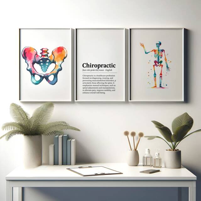 Chiropractic Poster Set - 3 Watercolour Printss - Chiropractor Office Decor Anatomy Wall Art Chiro Clinic Artwork Medical Room Print - image 1