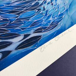 Deep Blue Swirling Shoal Print - Blue, Aqua, Ultramarine & Turquoise Ocean Waves- Unmounted Wall Art Nautical Decor - thumbnail 2