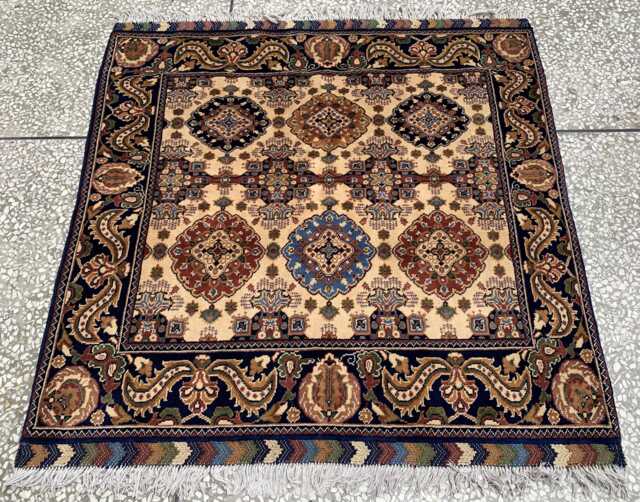 Handmade Afghan Wool Mazari Rug 4.4Ft Square Tribal Carpet - image 1
