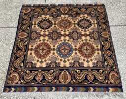 Handmade Afghan Wool Mazari Rug 4.4Ft Square Tribal Carpet - thumbnail 1