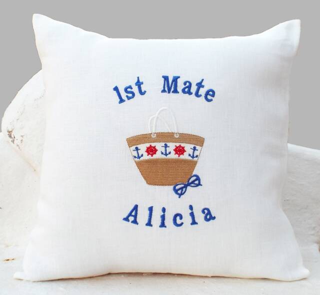 Personalized Beach Bag Pillow, Name Pillow Case, Embroidered Cover, Boat Gift, Beach House Decor, Nautical Summer Decor Pillow, Coastal - image 1