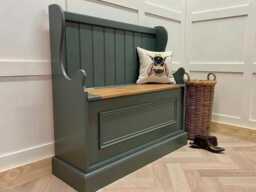 Hand Painted 915mm Wide Monks Bench With Shoe Storage Hallway Entrance, Under Seat Compartment - thumbnail 1