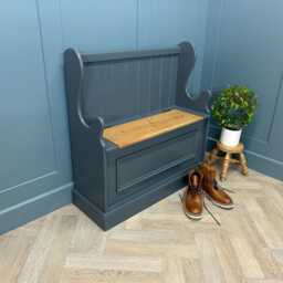 Hand Painted 915mm Wide Monks Bench With Shoe Storage Hallway Entrance, Under Seat Compartment - thumbnail 2