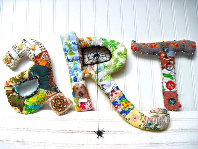 Custom Plush Wall Art Letters, Handmade Upcycled Fabric Mixed Materials Quilted Alphabet, Crazy Quilt, Sign - image 1