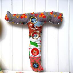 Custom Plush Wall Art Letters, Handmade Upcycled Fabric Mixed Materials Quilted Alphabet, Crazy Quilt, Sign - thumbnail 3