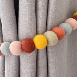 Terracotta Rust Felt Ball Curtain Tie Backs - Pom Hold Custom Nursery Decor Baby Gift Colourful Pull - thumbnail 3