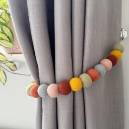 Terracotta Rust Felt Ball Curtain Tie Backs - Pom Hold Custom Nursery Decor Baby Gift Colourful Pull - thumbnail 2