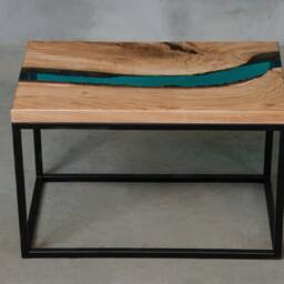 Personalised Live Edge Coffee Table, Little Epoxy Table Made Of Oak Wood, Blue Uv Resin River To Modern Living Room - thumbnail 3