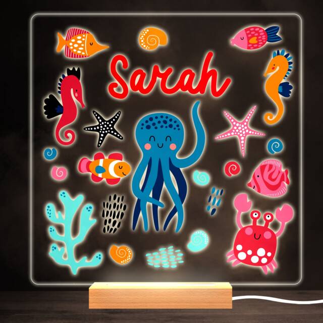 Underwater Sea Animals Colourful Square Personalised Gift Led Lamp Night Light - Bedroom - image 1