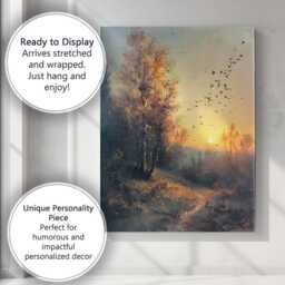 Autumn Sunrise Woodland Birds Atmospheric Nature Landscape Canvas Wall Art Print Decor Picture Ready To Hang - thumbnail 3