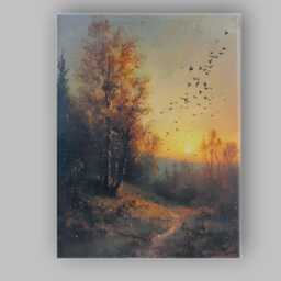 Autumn Sunrise Woodland Birds Atmospheric Nature Landscape Canvas Wall Art Print Decor Picture Ready To Hang - thumbnail 1