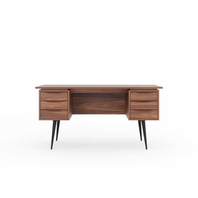 Walnut Executive Desk With Six Drawers, Mid Century Modern Office - image 1