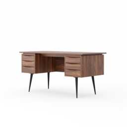 Walnut Executive Desk With Six Drawers, Mid Century Modern Office - thumbnail 4