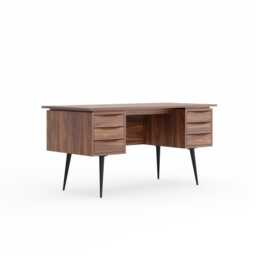 Walnut Executive Desk With Six Drawers, Mid Century Modern Office - thumbnail 2