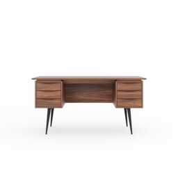 Walnut Executive Desk With Six Drawers, Mid Century Modern Office