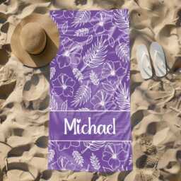 Custom Hawaiian Floral Beach Towel, Name Birthday Party Pool Tropical Bath Vacation Gift, Lover's Gifts - thumbnail 3