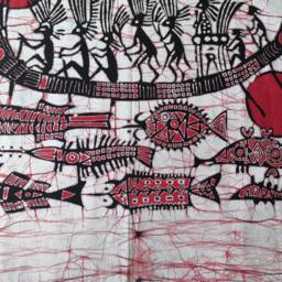 Vintage Rowing Dragon Boat Batik Tapestry, Indigo Wall Hanging - thumbnail 2