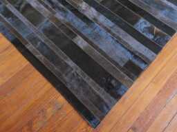 Cowhide Patchwork Rug Striped Brown Leather - Handcrafted, Custom Sizes - thumbnail 1