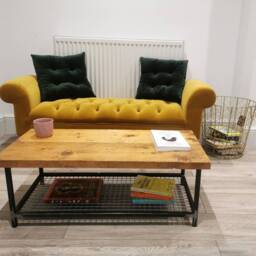 Industrial Raw Steel & Wood Coffee Table - Handmade Mesh Shelf Rustic UK Made Living Room Furniture - thumbnail 2