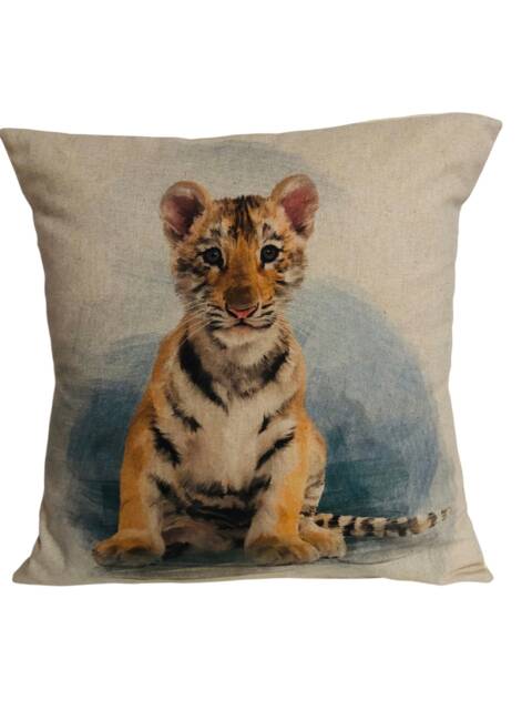 "Handmade Tiger Cub Cushion Cover Heavyweight Cotton Blend - 16""x16" - image 1
