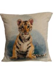 "Handmade Tiger Cub Cushion Cover Heavyweight Cotton Blend - 16""x16" - thumbnail 1