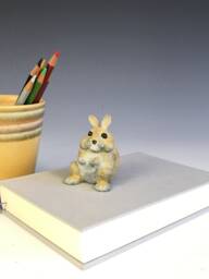 Bronze Bunny Figurine - Chubby Rabbit Sculpture, Yolk Art - thumbnail 1