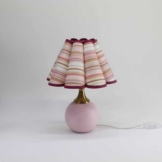 Duzy Handmade Scallop Shape Pink Stripes Fabric & Ceramic Base Table Lamp-61#, 110-240V/50-60Hz - image 1
