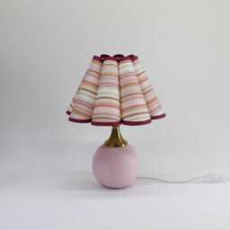 Duzy Handmade Scallop Shape Pink Stripes Fabric & Ceramic Base Table Lamp-61#, 110-240V/50-60Hz