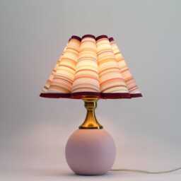 Duzy Handmade Scallop Shape Pink Stripes Fabric & Ceramic Base Table Lamp-61#, 110-240V/50-60Hz - thumbnail 4
