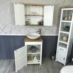 Cloakroom Small Compact Oak Bathroom Modern Vanity Cabinet & Stone Basin 308P - thumbnail 3