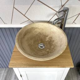Cloakroom Small Compact Oak Bathroom Modern Vanity Cabinet & Stone Basin 308P - thumbnail 2