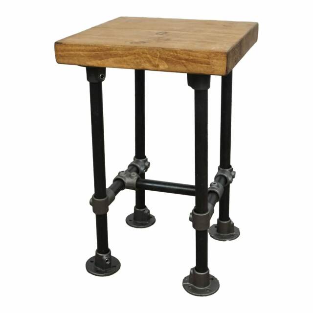 Industrial Raw Steel Key Clamp Bar Stool With Reclaimed Timber Top - image 1