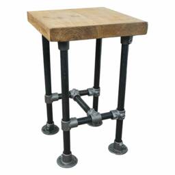 Industrial Raw Steel Key Clamp Bar Stool With Reclaimed Timber Top - thumbnail 3