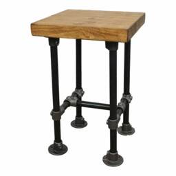 Industrial Raw Steel Key Clamp Bar Stool With Reclaimed Timber Top