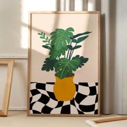 Abstract Plant Large Leaf Art Canvas Poster, Trendy Wall Art, Apartment Aesthetic Decor, Retro Home Printed Gift - thumbnail 1