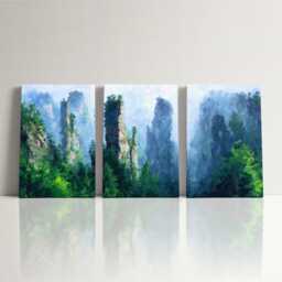 Zhangjiajie Sandstone Pillars Canvas Wall Art - Modern Triptych Oil Painting Asian Travel Home Decor Hong Kong Skyline Landscape - thumbnail 3