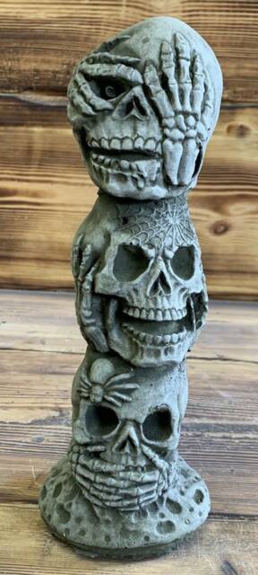 Stone Garden Large See Hear Speak Skull Tower Gothic Human Head Ornament Statue - image 1