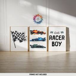 Racing Car Nursery Posters - Set Of 3 Prints - Little Racer Dude Decor Playroom Wall Art Boys Bedroom Kids Cars Gifts - thumbnail 2