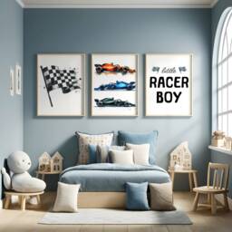 Racing Car Nursery Posters - Set Of 3 Prints - Little Racer Dude Decor Playroom Wall Art Boys Bedroom Kids Cars Gifts - thumbnail 1