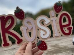 Acrylic & Wood Strawberry Name Sign - Kids Room Decor